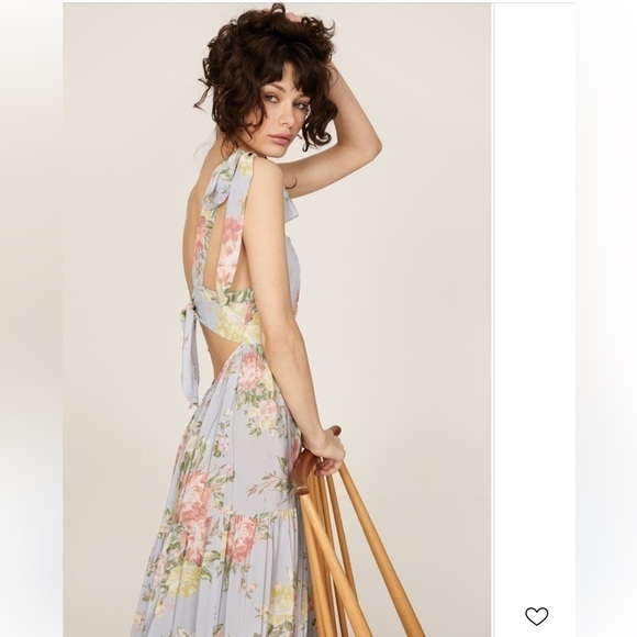 Yumi Kim Tinley Dress Blue Pink Floral Tie Strap Ruffle Midi Dress 10 Wedding - Picture 5 of 13